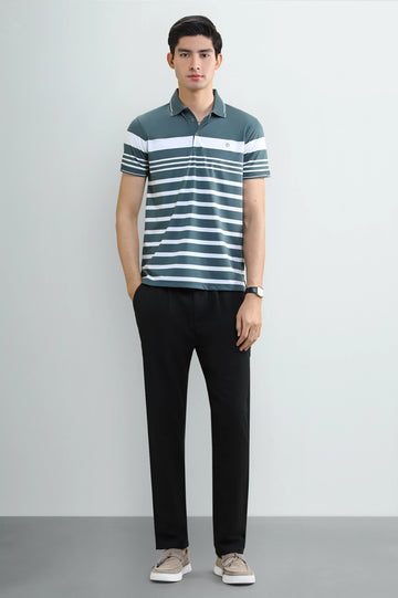 Men's Grey Striped Yarn-Dyed Polo