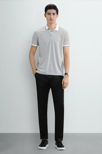 White Yarn-Dyed Striped Polo