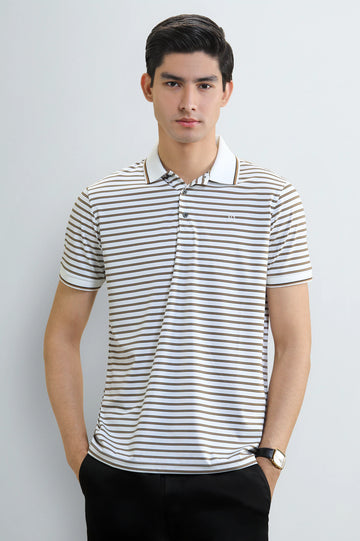 White Yarn-Dyed Striped Polo