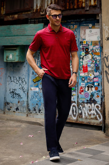 Red Striped Yarn Dyed Polo