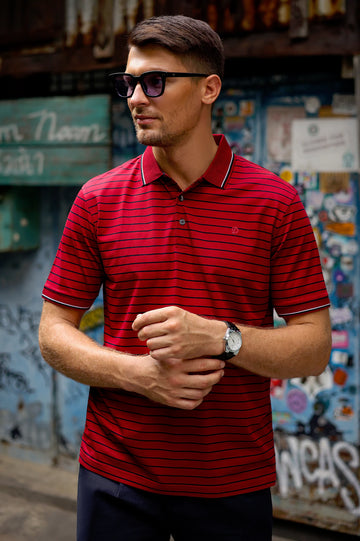 Red Striped Yarn Dyed Polo