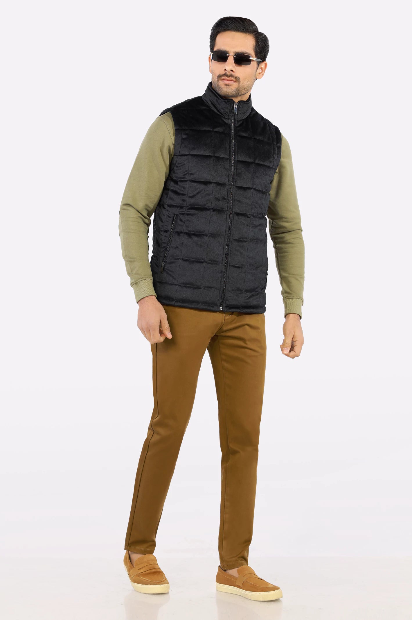 Black Puffer Quilted Vest for Mens