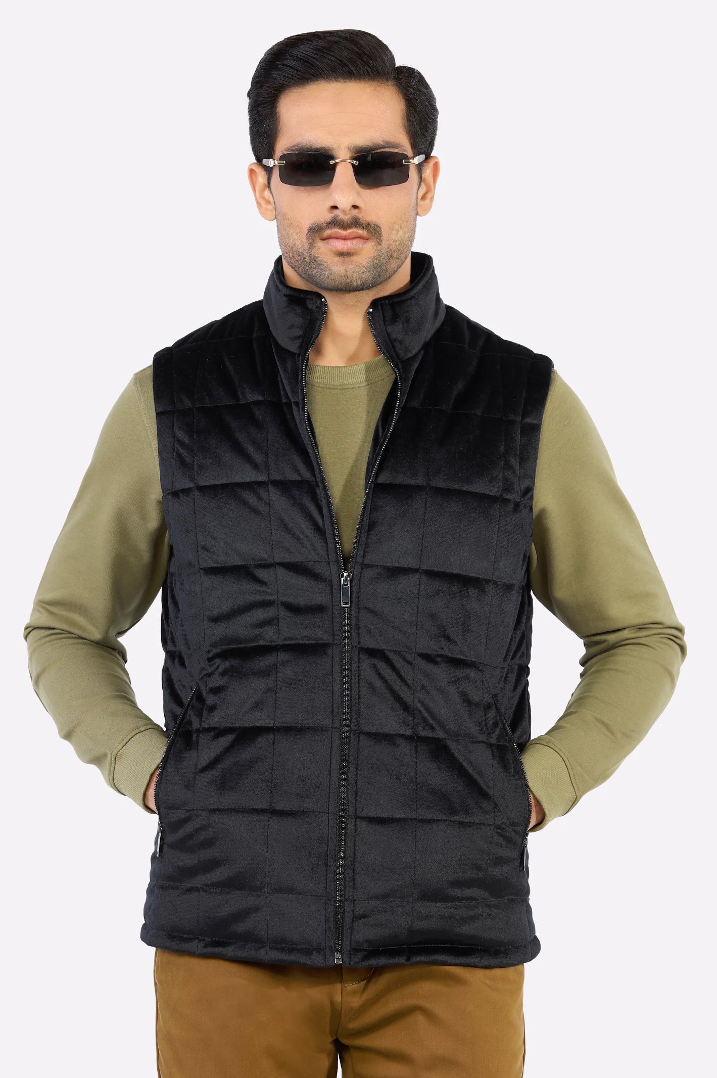 Puffer Quilted Black Vest for Mens