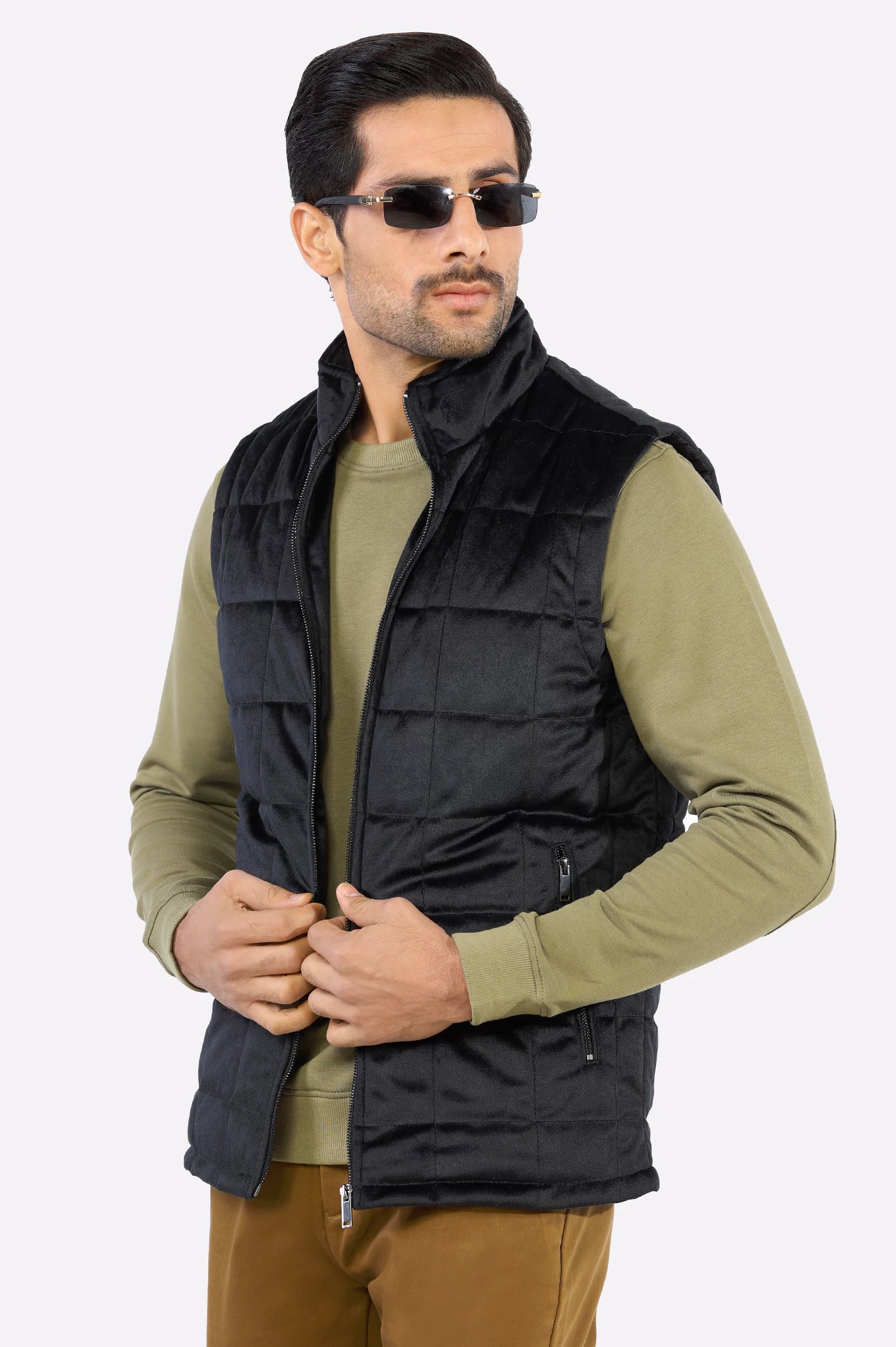 Black Quilted Puffer Vest for Mens