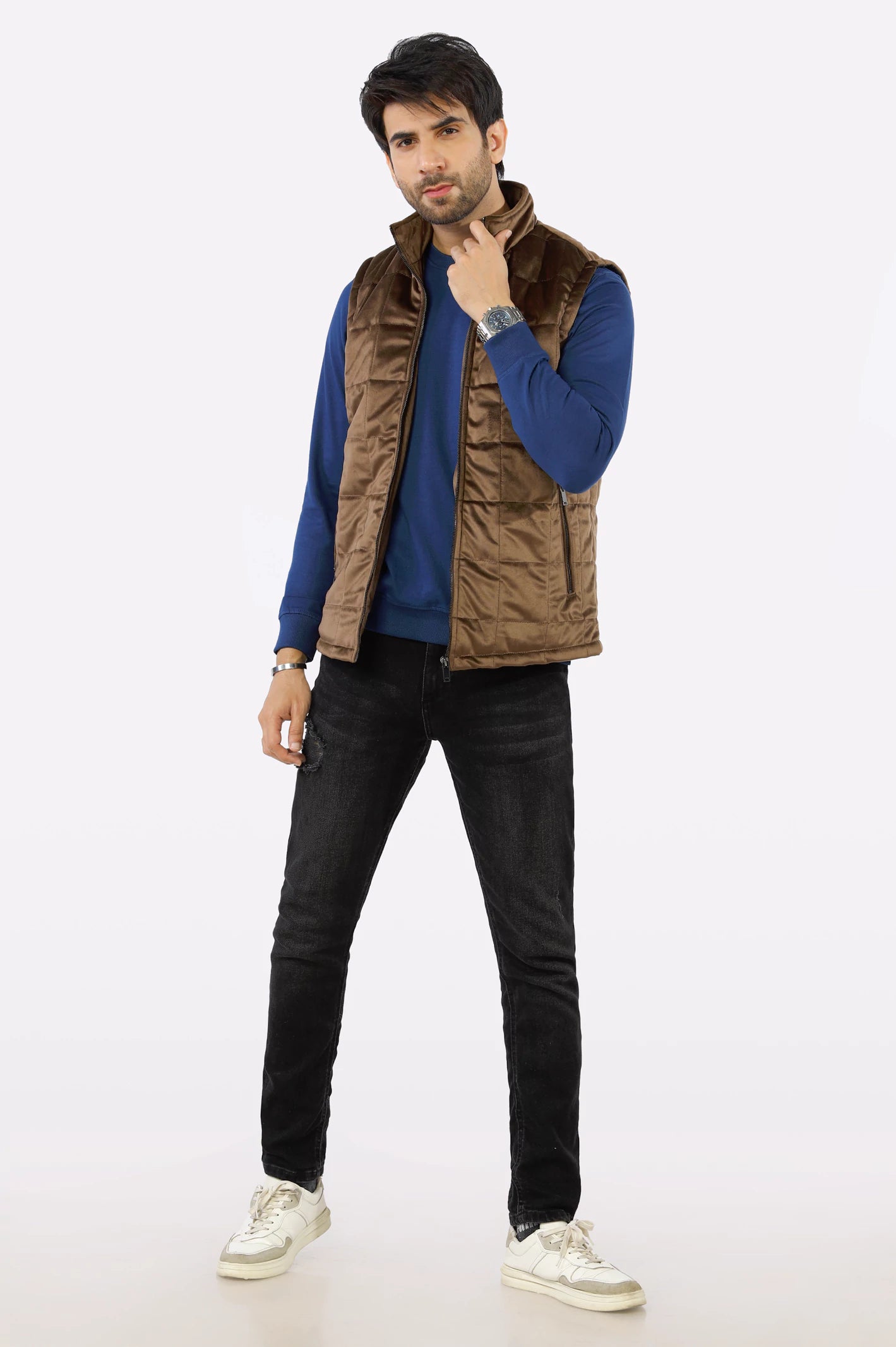 Khaki Puffer Quilted Vest for Mens