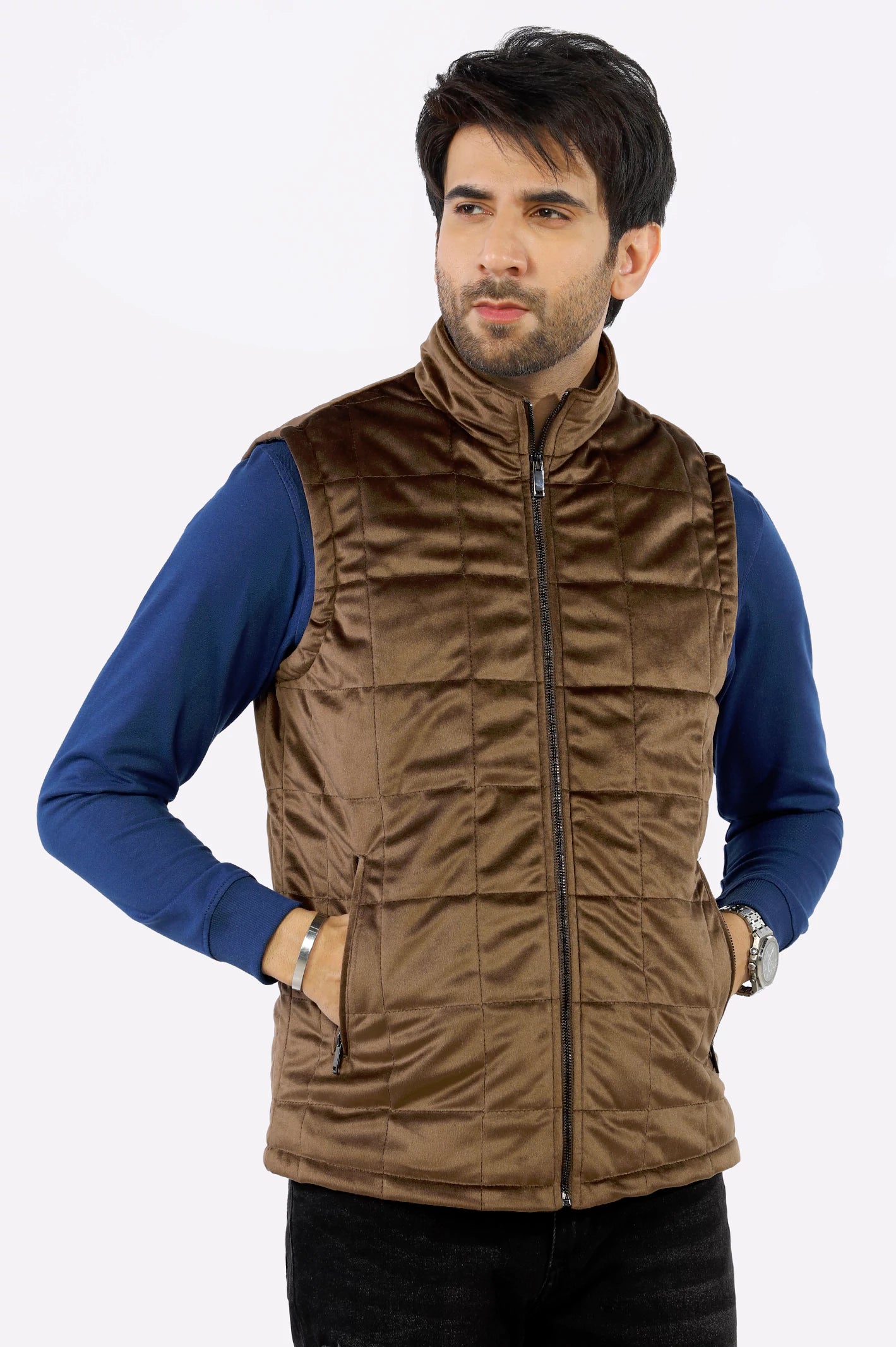 Khaki Quilted Puffer Vest for Mens