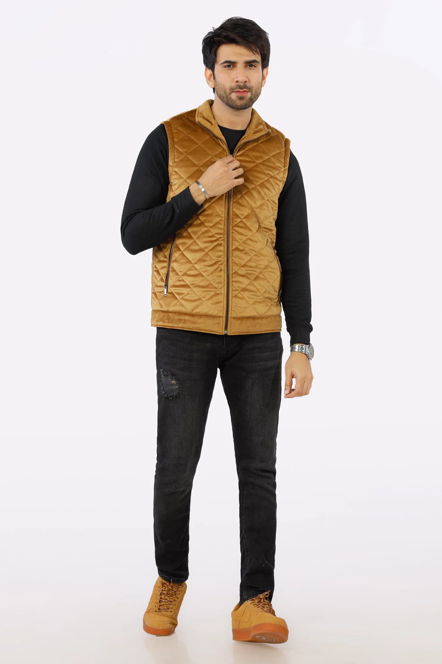 Brown Quilted Puffer Vest for Mens