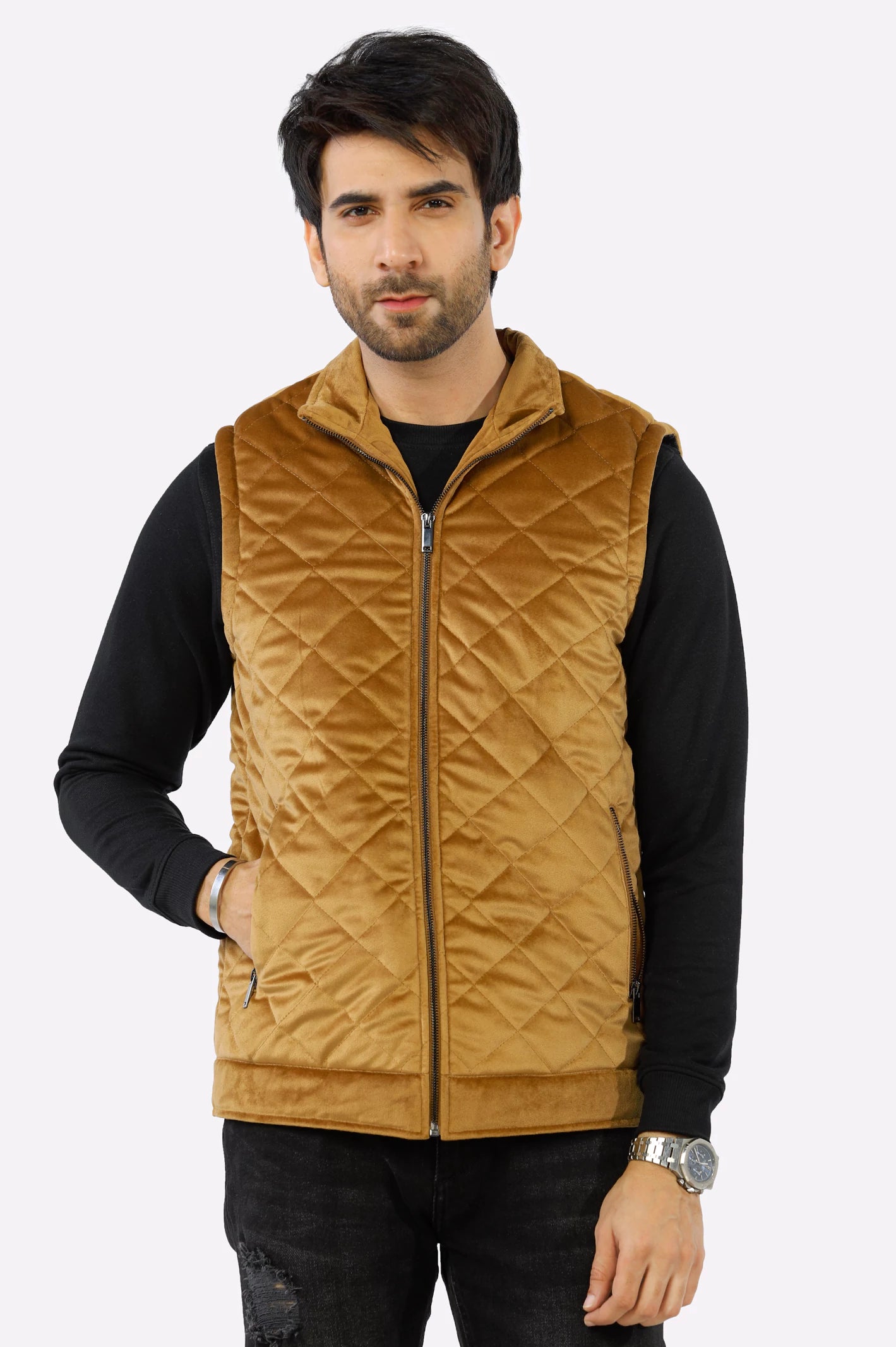 Brown Quilted Vest for Mens