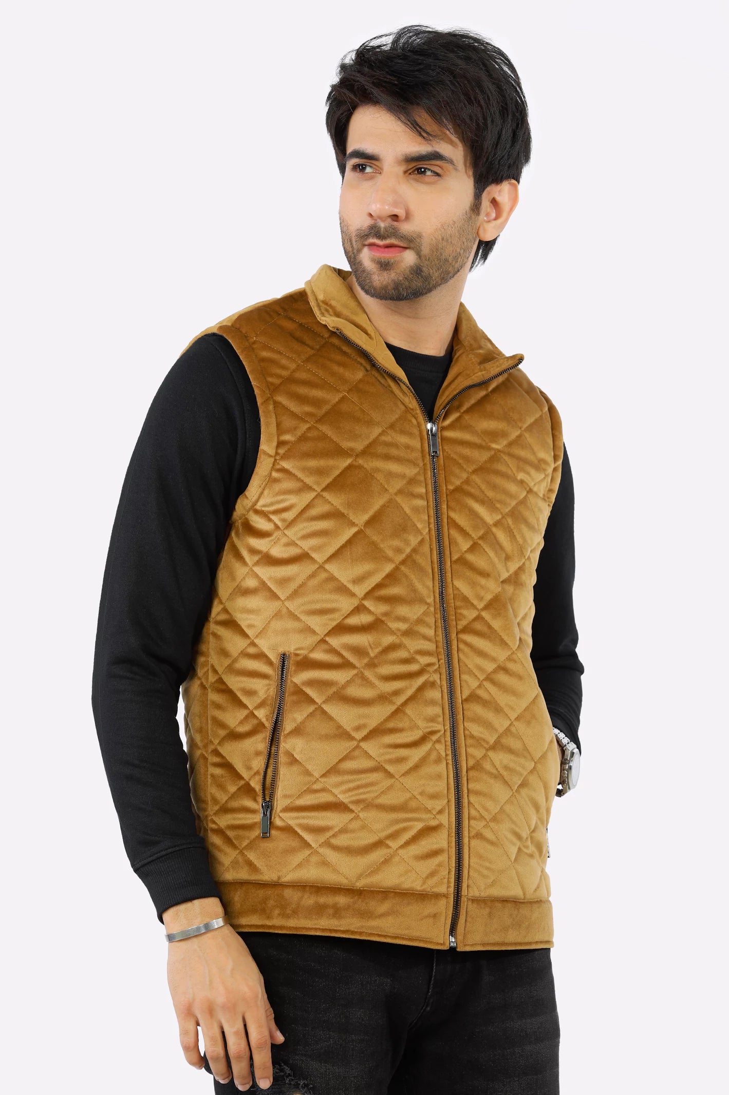 Brown Puffer Quilted Vest for Mens