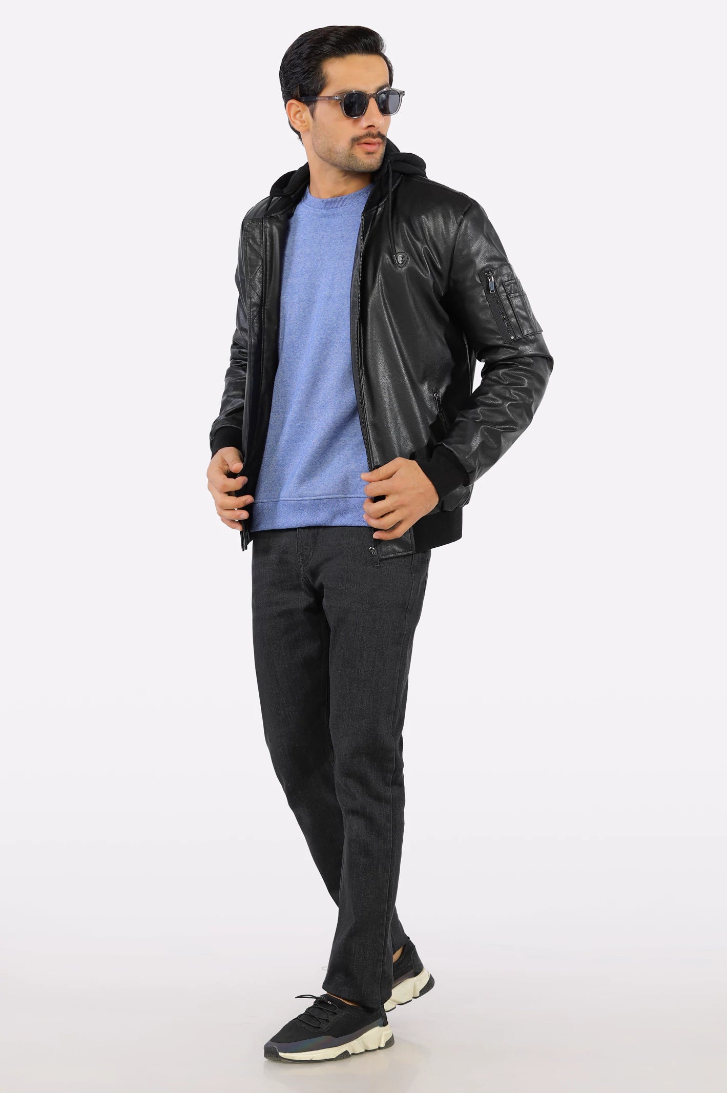 Synthetic Leather Jacket With Hood From Diners