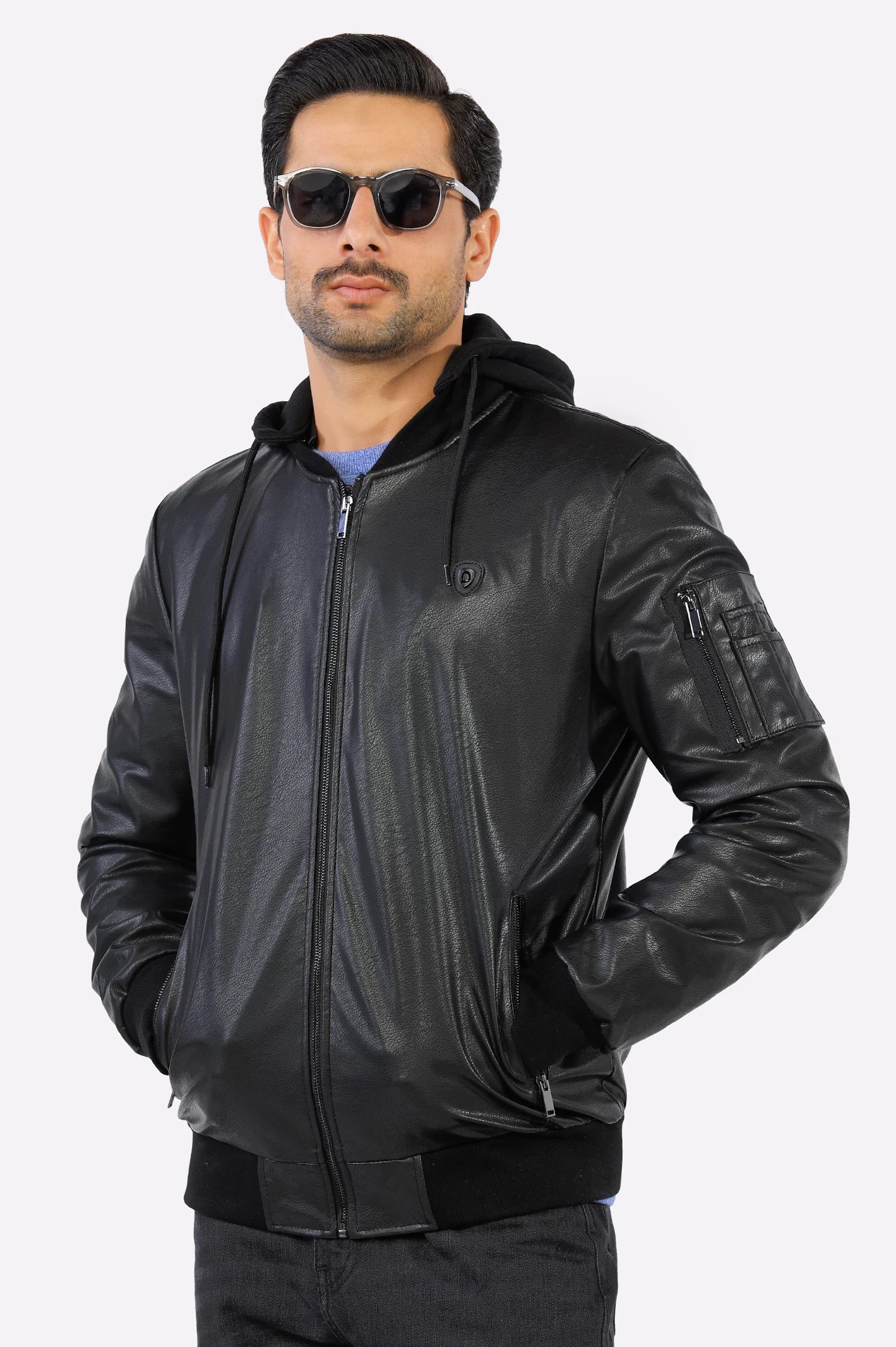 Mens Black Hooded Leather Jacket
