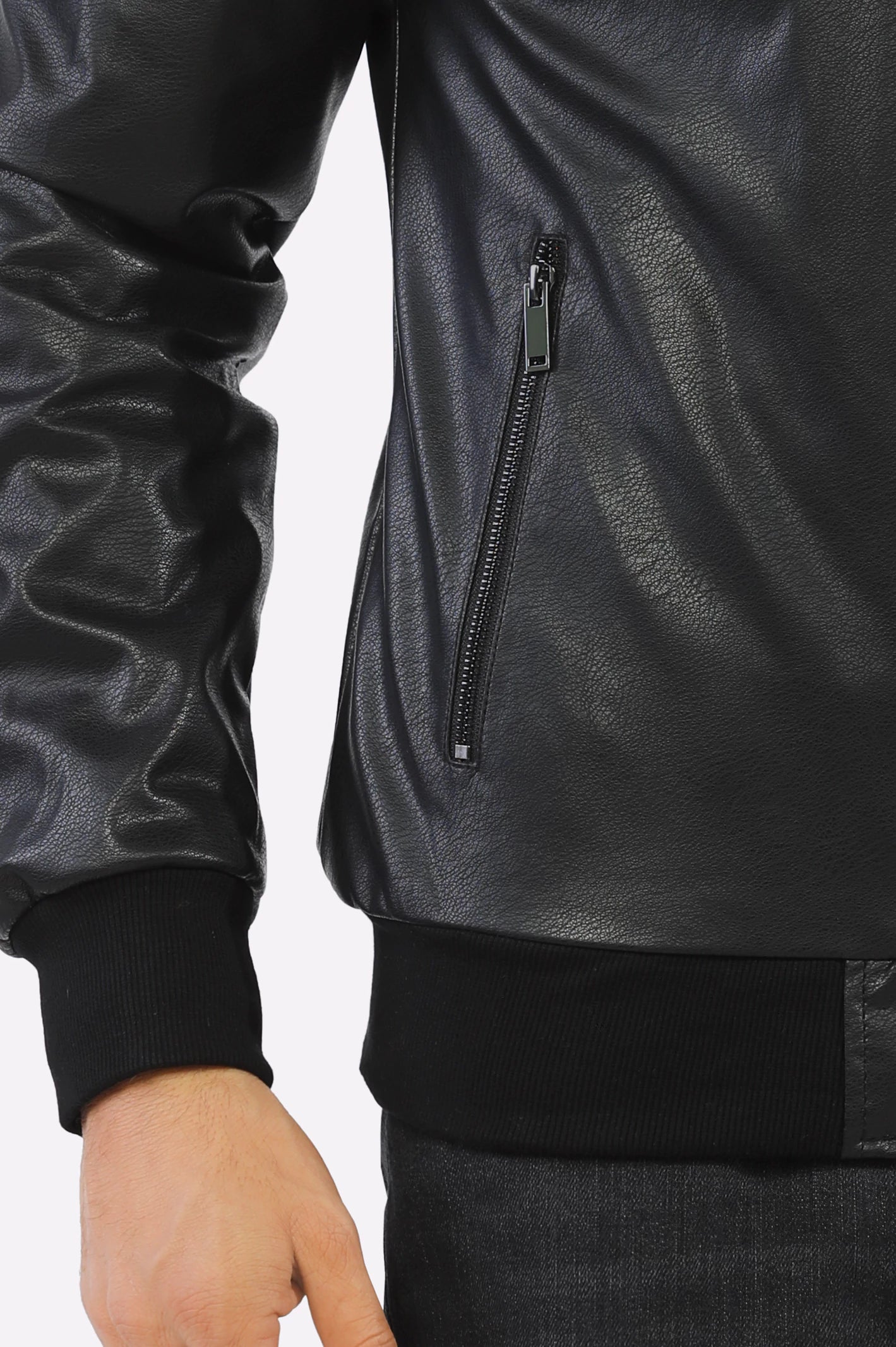 Mens Black Leather Jacket with Hood