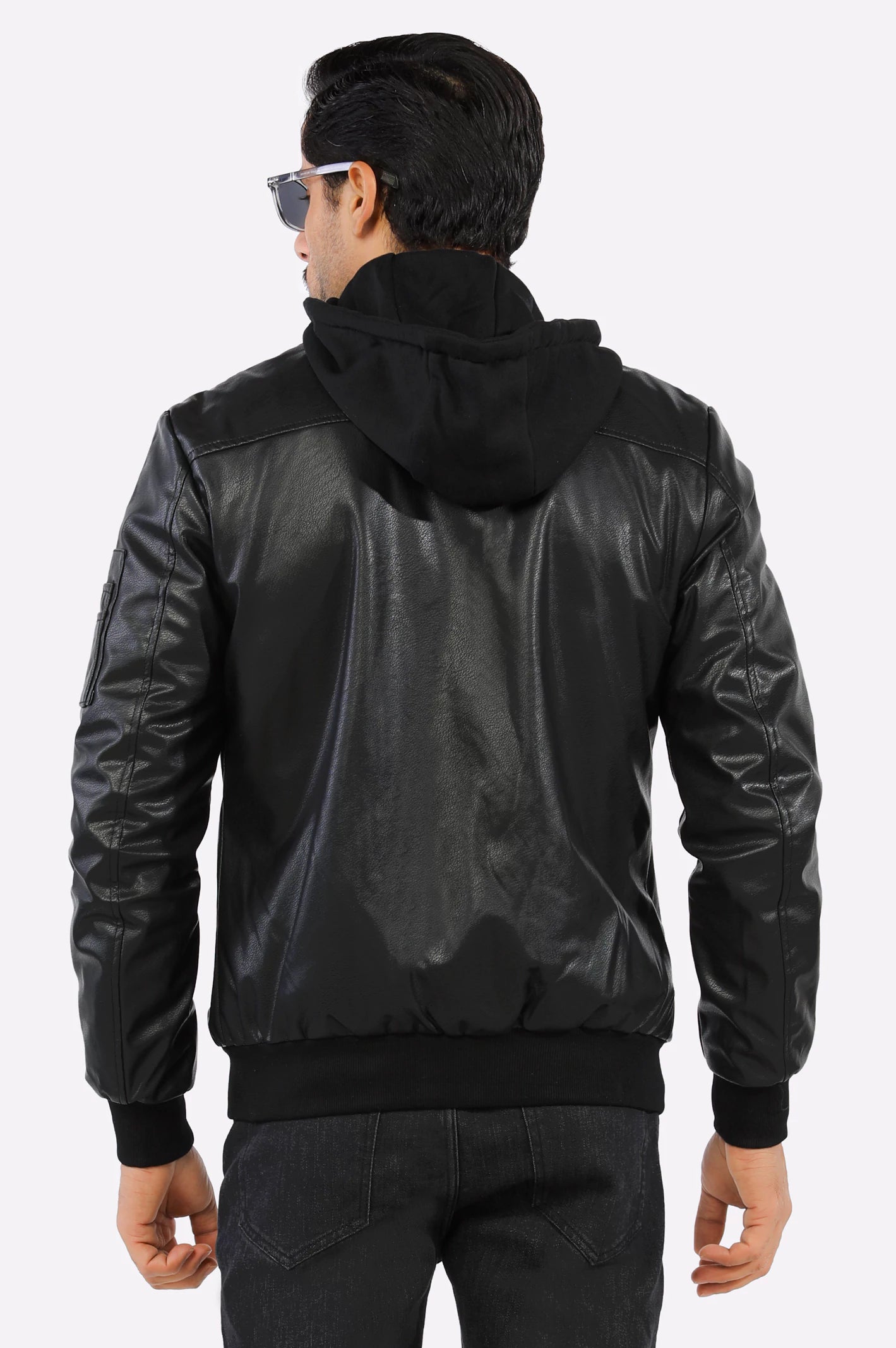 Black Hooded Leather Jacket for Mens