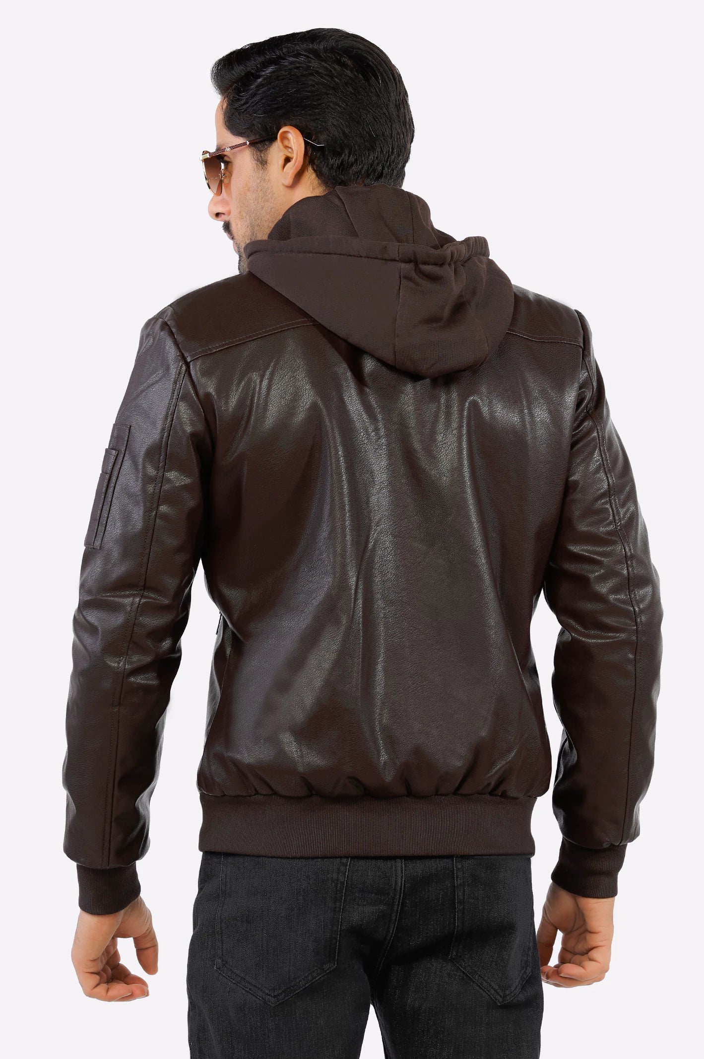 Hooded leather jacket mens best sale