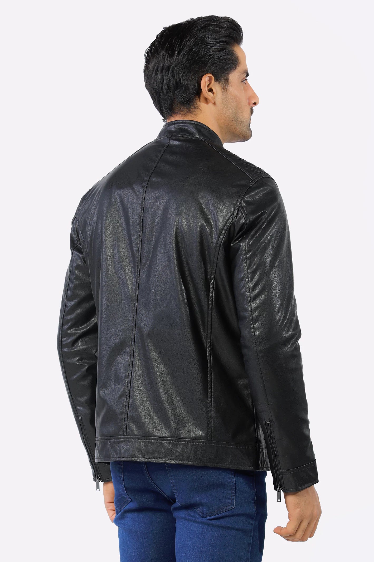 Black Synthetic Leather Jacket From Diners