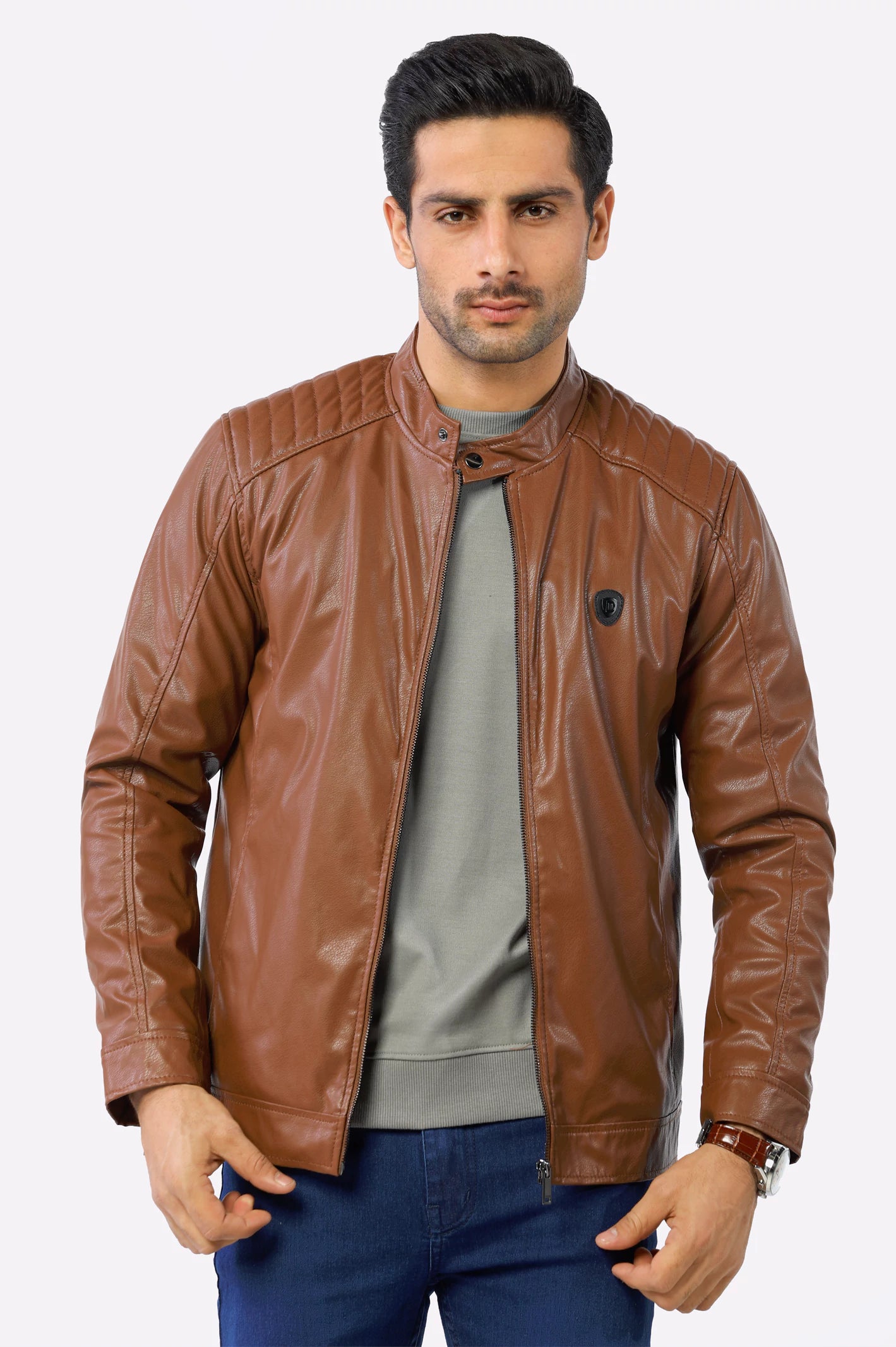 Brown Biker Leather Jacket for Mens