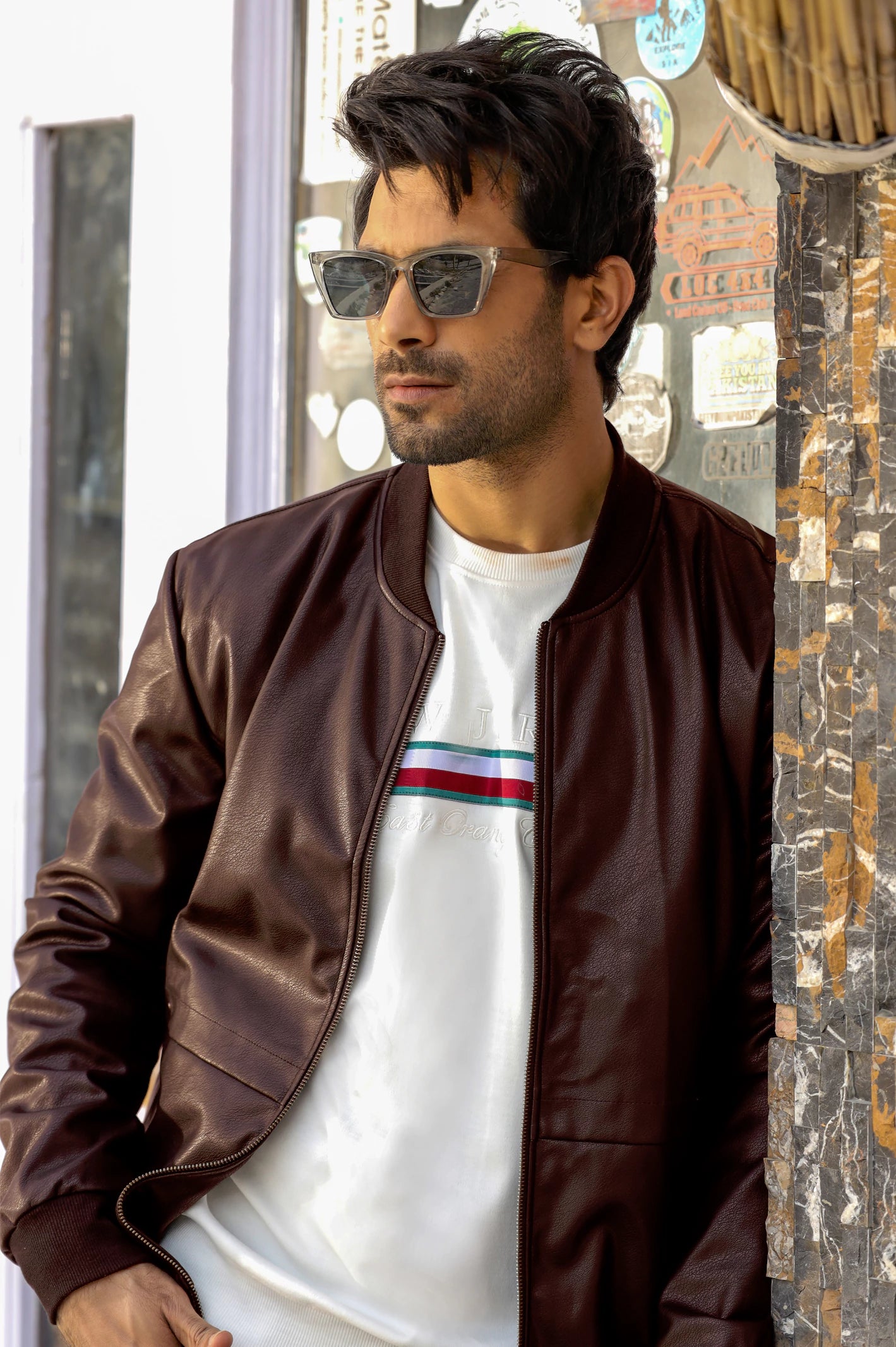 Maroon Leather Bomber Jacket for Mens – Diners Pakistan