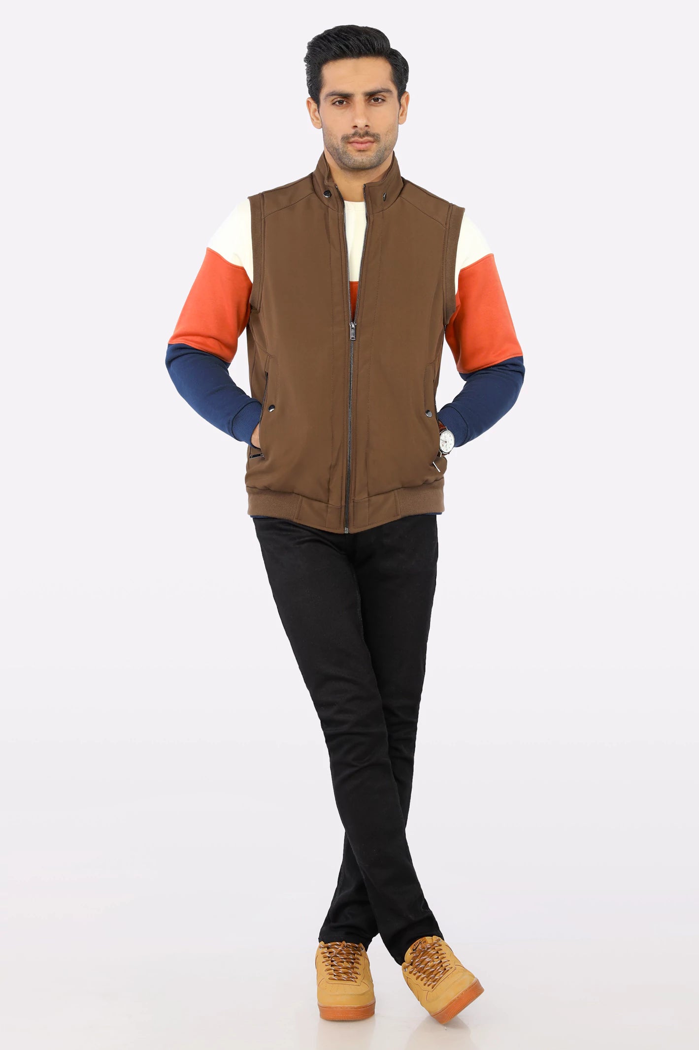 Brown Sleeveless Quilted Jacket From Diners