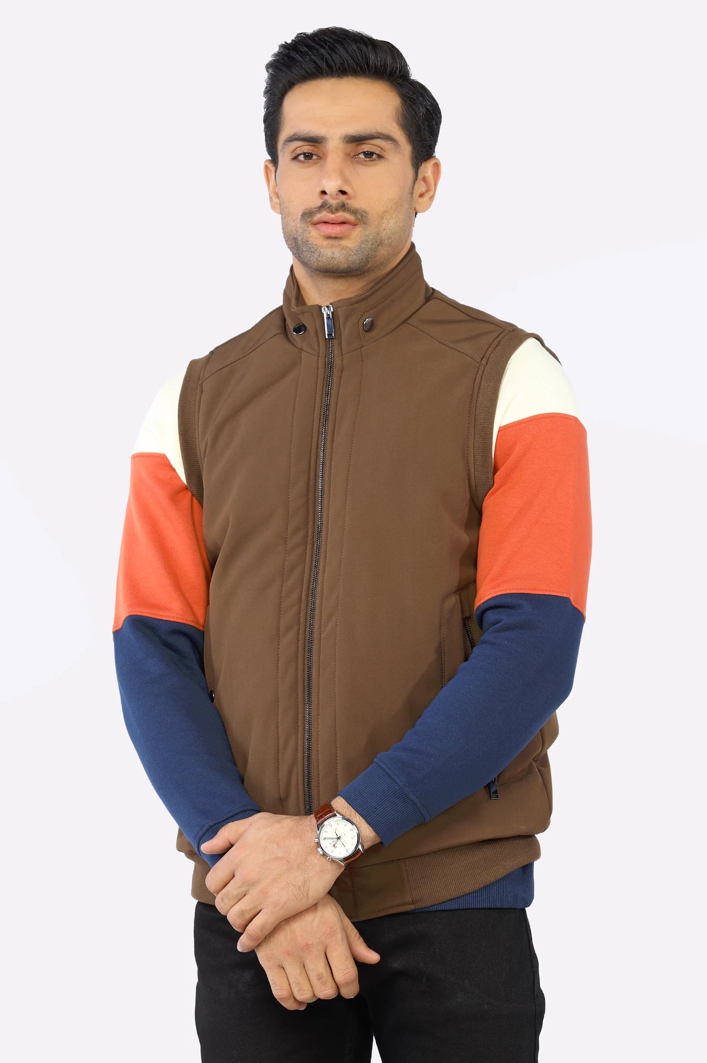 Brown Sleeveless Quilted Jacket From Diners