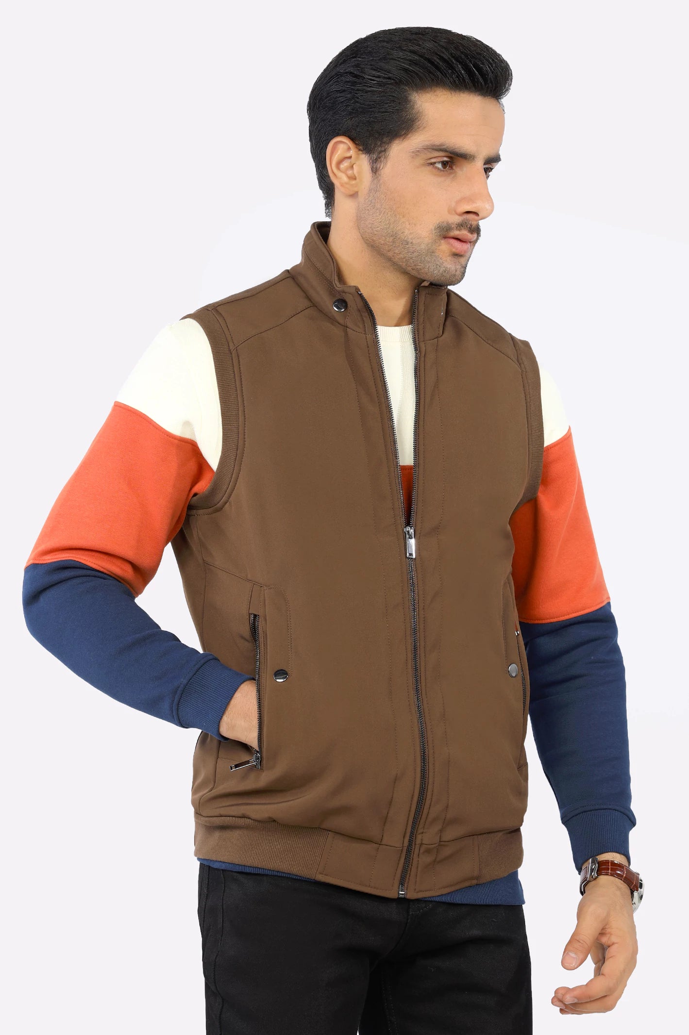 Brown Sleeveless Quilted Jacket From Diners