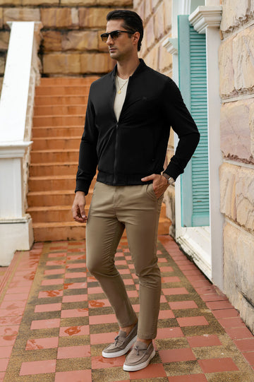 Full-Zip Bomber Jacket with Mock Collar