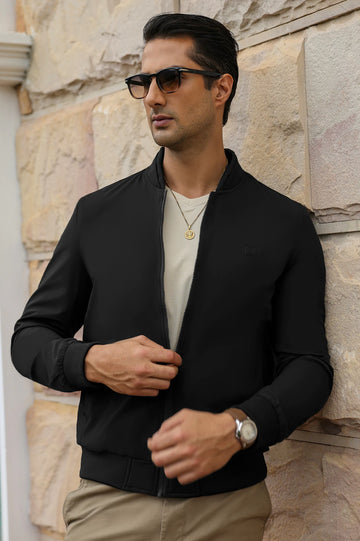 Full-Zip Bomber Jacket with Mock Collar