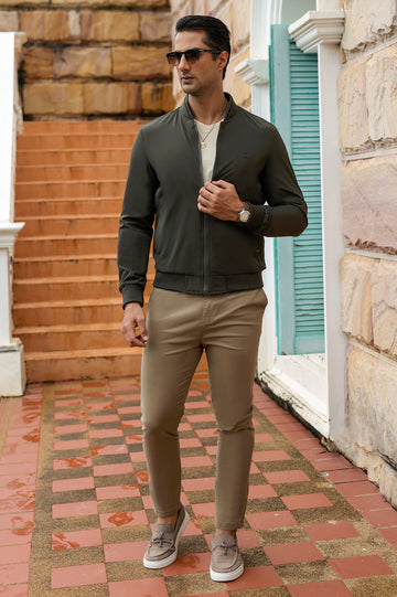 Full-Zip Bomber Jacket with Mock Collar