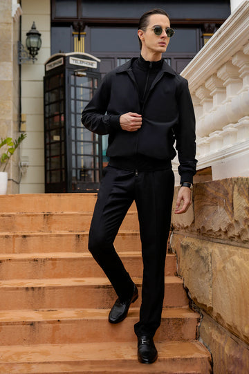 Men's Spread Collar Solid Bomber Jacket