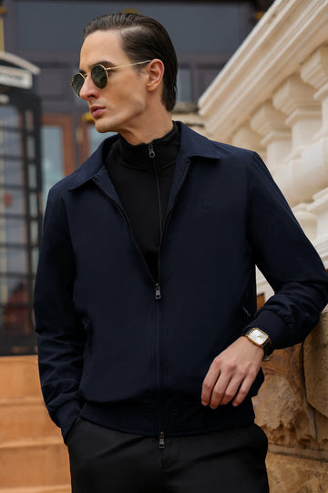 Men's Spread Collar Solid Bomber Jacket