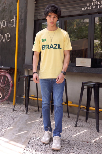 Yellow Printed Crew Neck T-Shirt