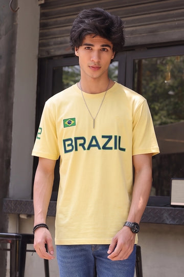 Yellow Printed Crew Neck T-Shirt