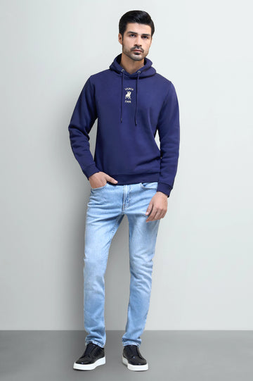 Men's Navy Blue Fleece Hoodie with Logo