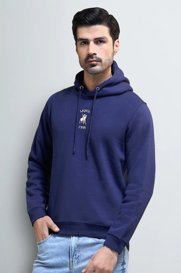 Men's Navy Blue Fleece Hoodie with Logo