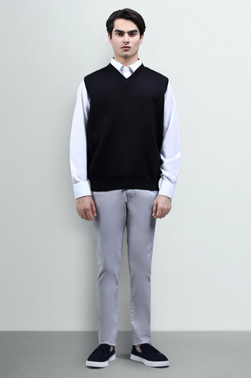 Black Sleeveless V-Neck Sweater