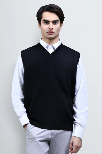Black Sleeveless V-Neck Sweater