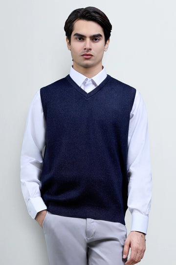 Blue Sleeveless V-Neck Sweater