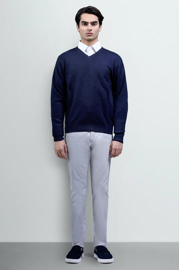 Blue Full-Sleeve V-Neck Sweater