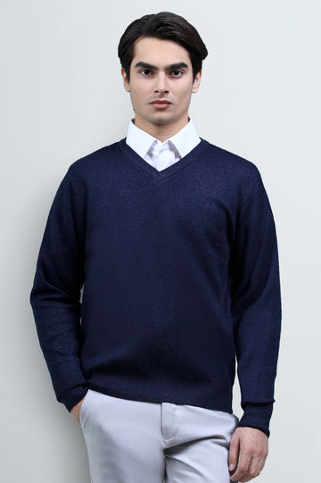 Blue Full-Sleeve V-Neck Sweater