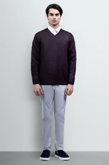 Maroon Full-Sleeve V-Neck Sweater