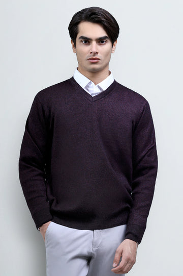 Maroon Full-Sleeve V-Neck Sweater
