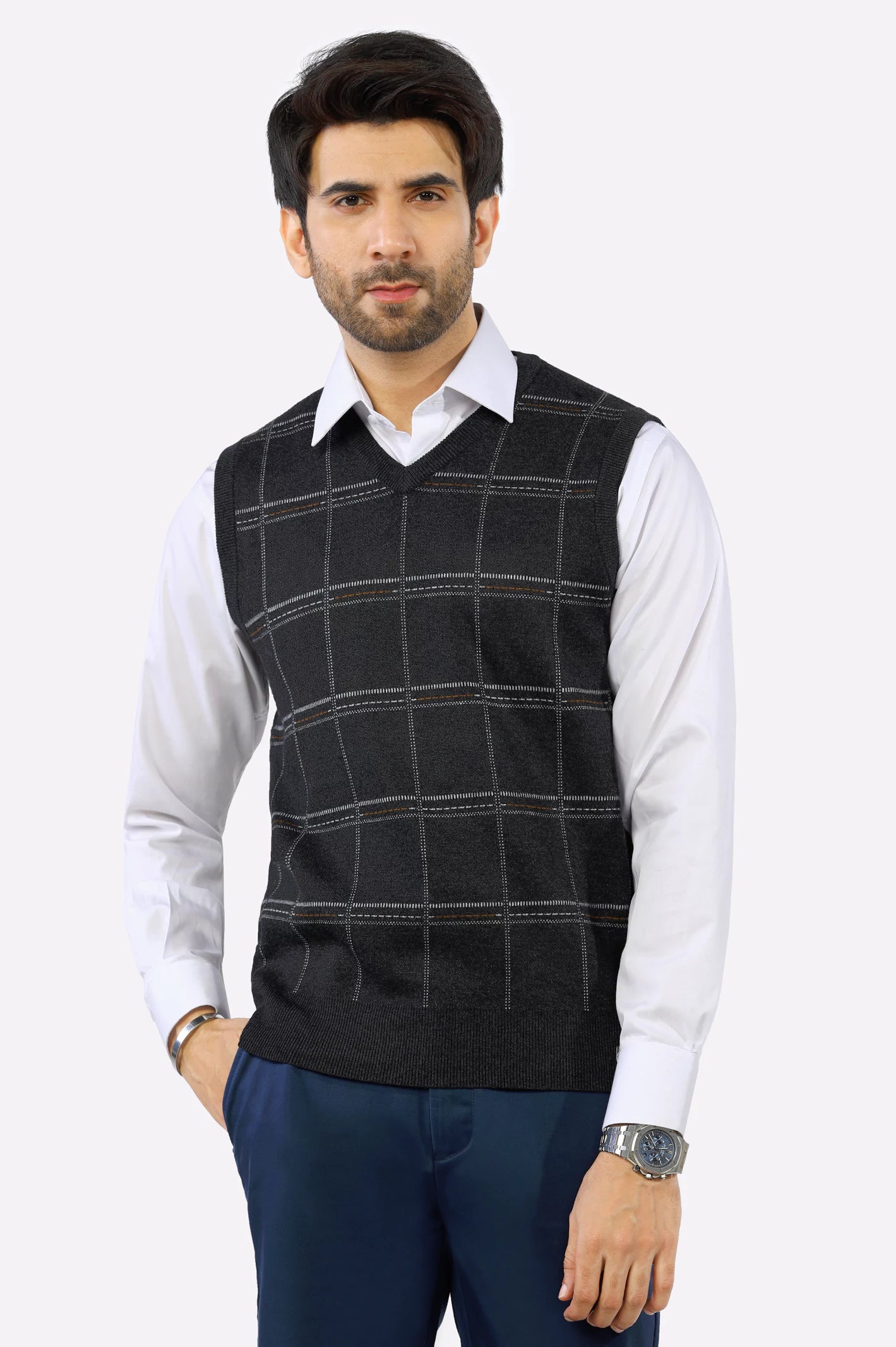 Dark Grey V-Neck Gents Sweater From Diners