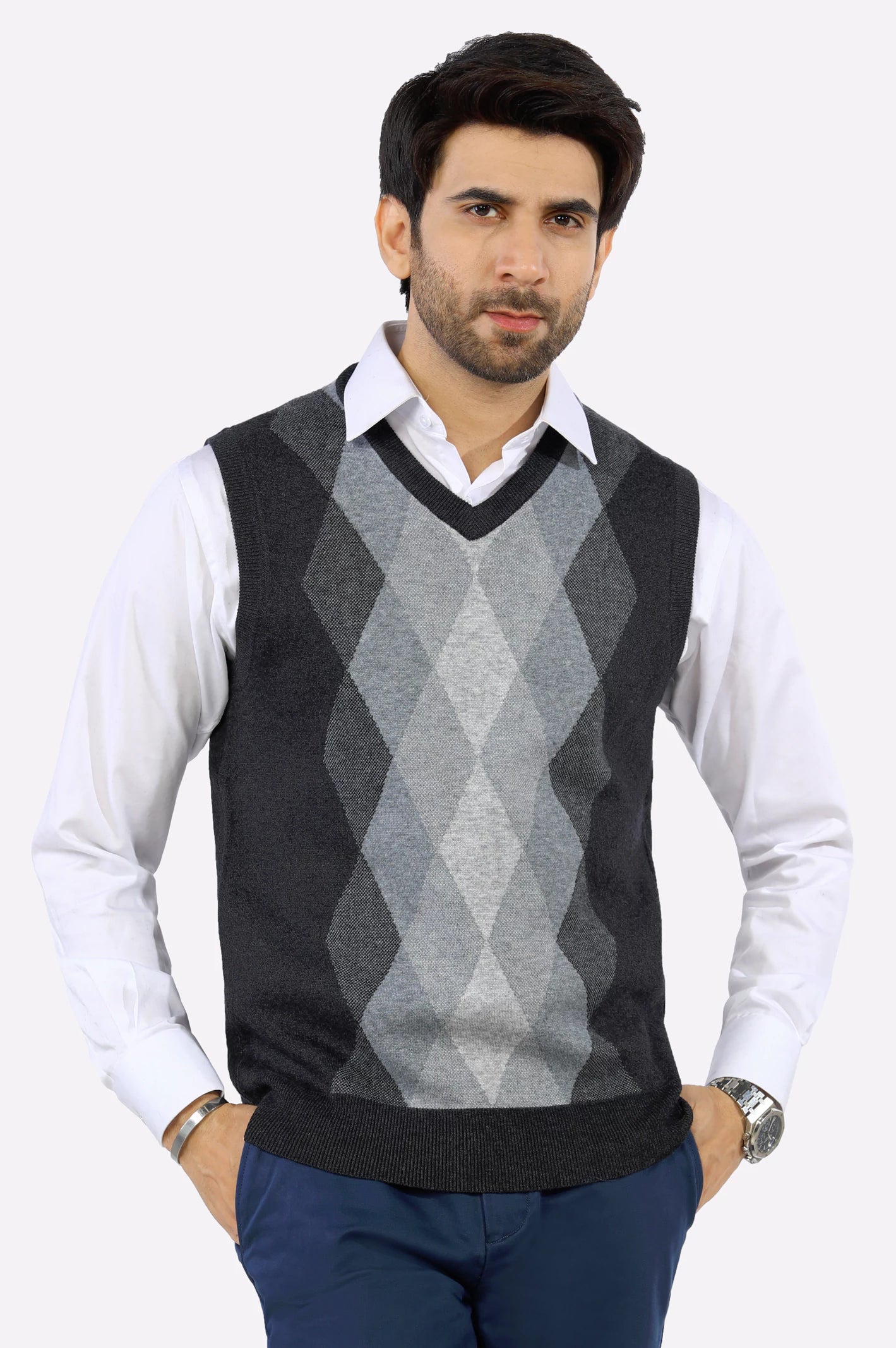 Grey V-Neck Gents Sweater From Diners