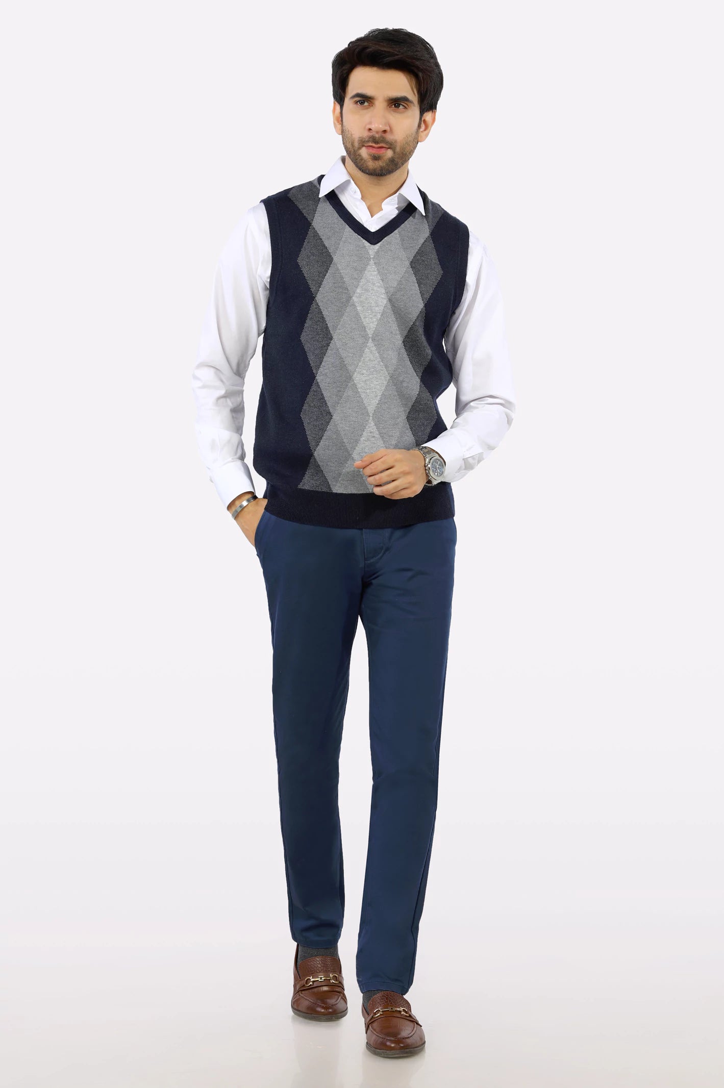 Navy Blue V-Neck Gents Sweater From Diners