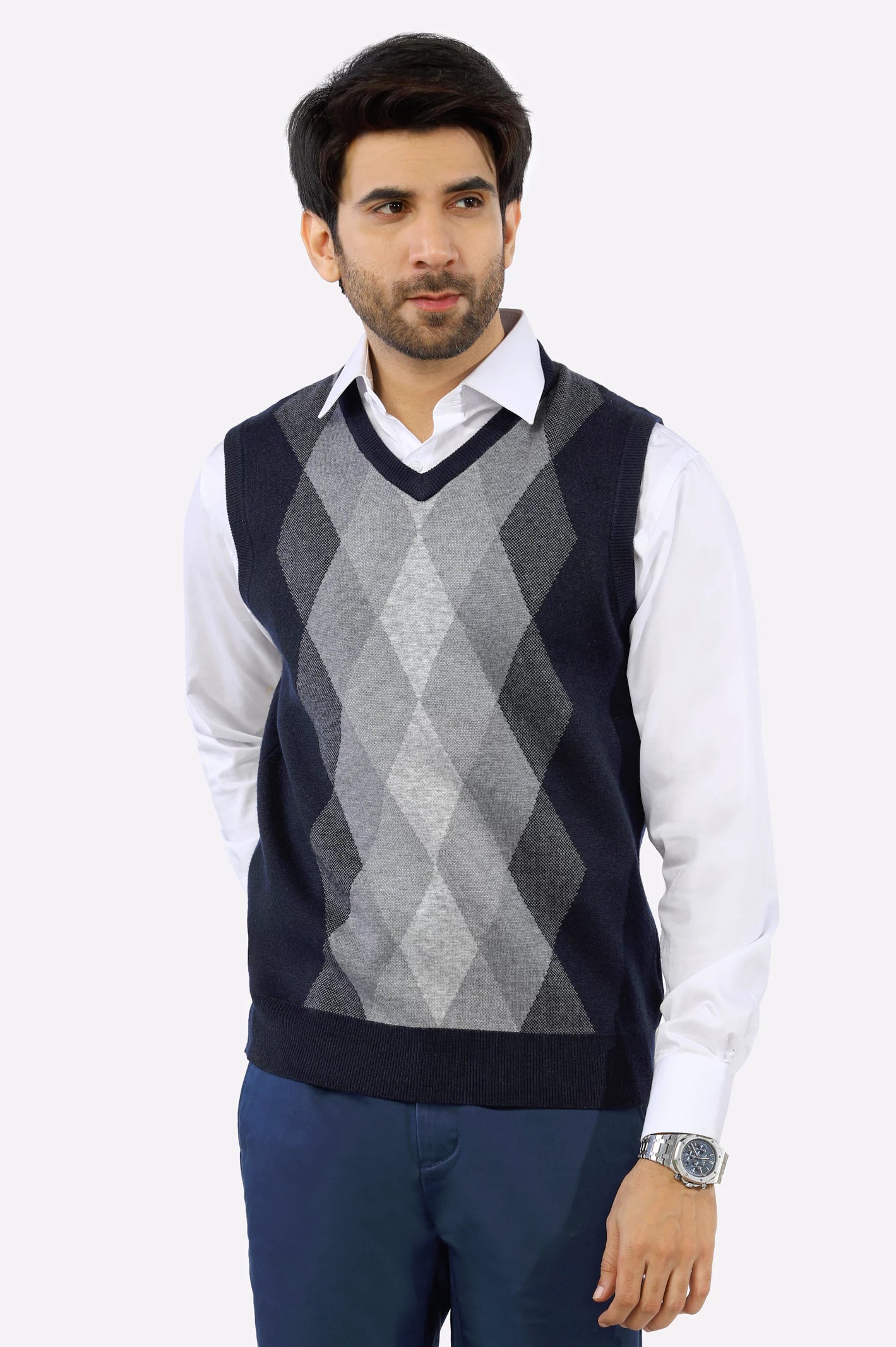 Navy Blue V-Neck Gents Sweater From Diners