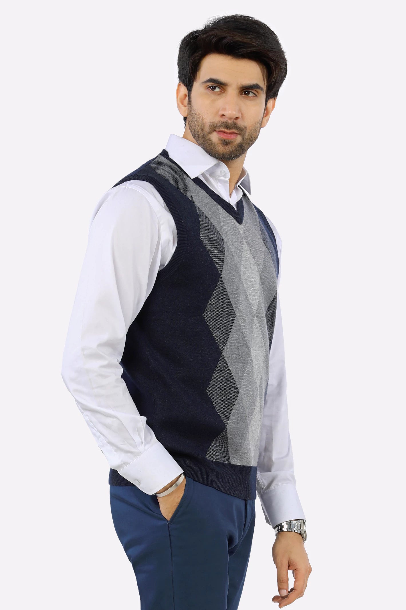 Navy Blue V-Neck Gents Sweater From Diners