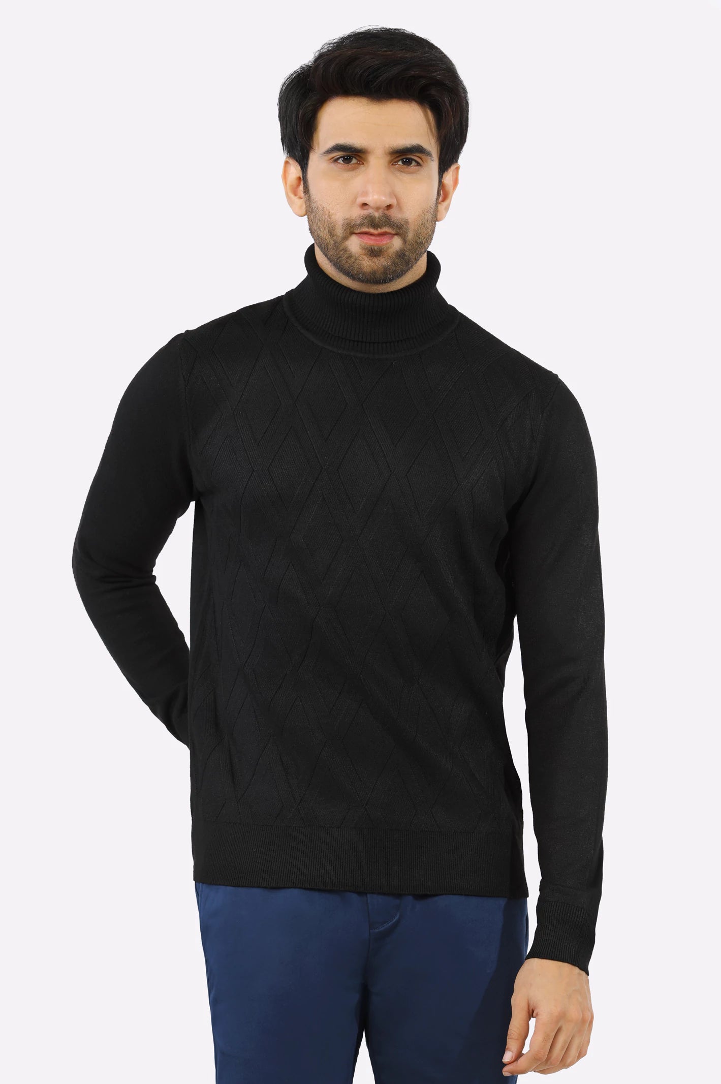 Black High Neck Gents Sweater From Diners