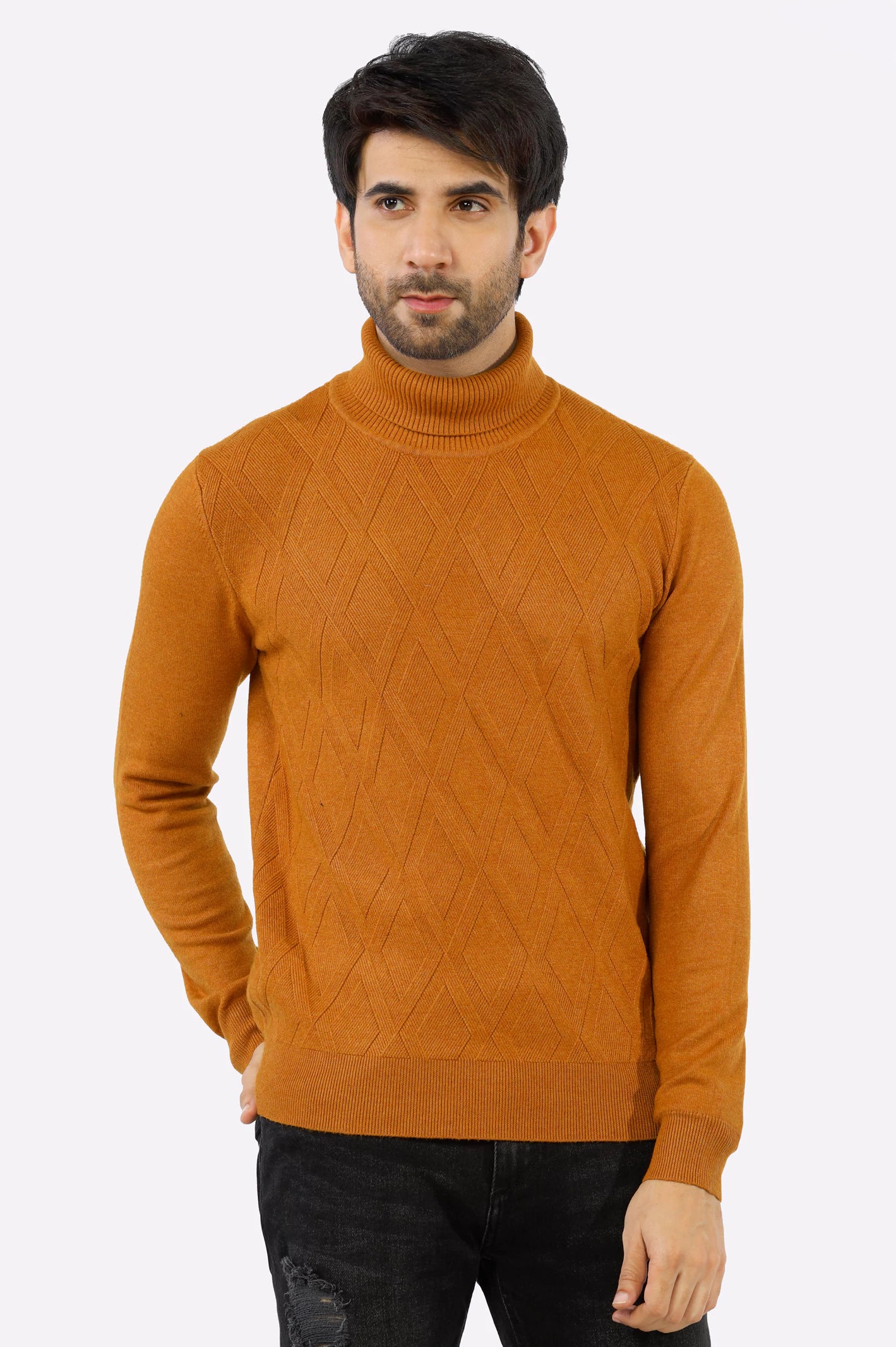 Mustard High Neck Gents Sweater From Diners