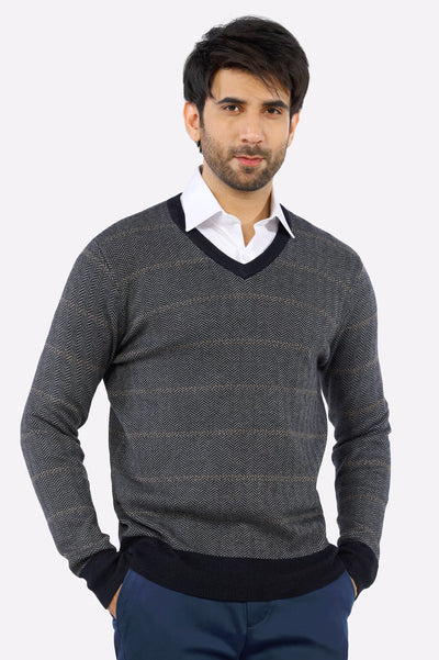 Light Grey V-Neck Gents Sweater From Diners