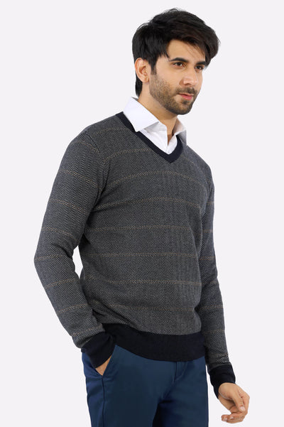 Light Grey V-Neck Gents Sweater From Diners