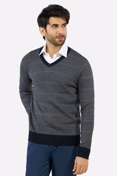 Light Grey V-Neck Gents Sweater From Diners